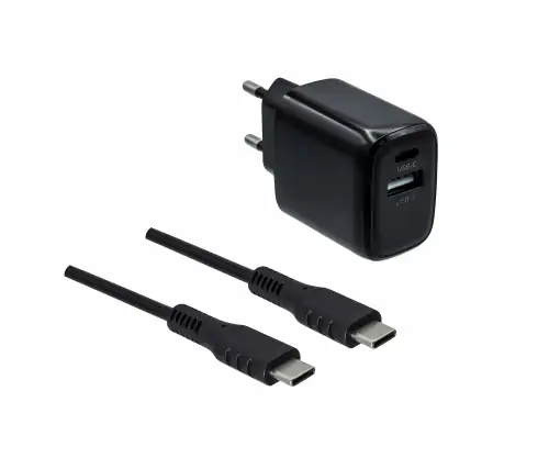 DINIC USB PD/QC 3.0 Ladeadapter inkl. C-C Kabel, schwarz 20W, 3,6V~5,9V/3A; 6~9V/2A; 9V~12V/1,5A